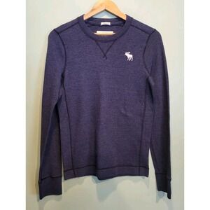 Abercrombie Fitch Muscle Waffle Knit Thermal Moose Logo Shirt Blue Sz S